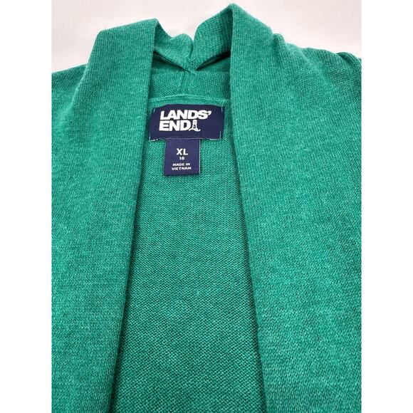 Lands’ End Women’s XL Emerald Green Open Front Long Cardigan Sweater - Picture 8 of 13
